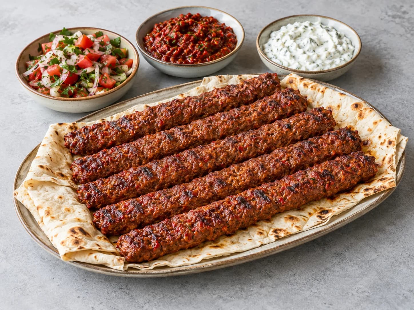 1 kilogram Adana kebap için temsili sunum